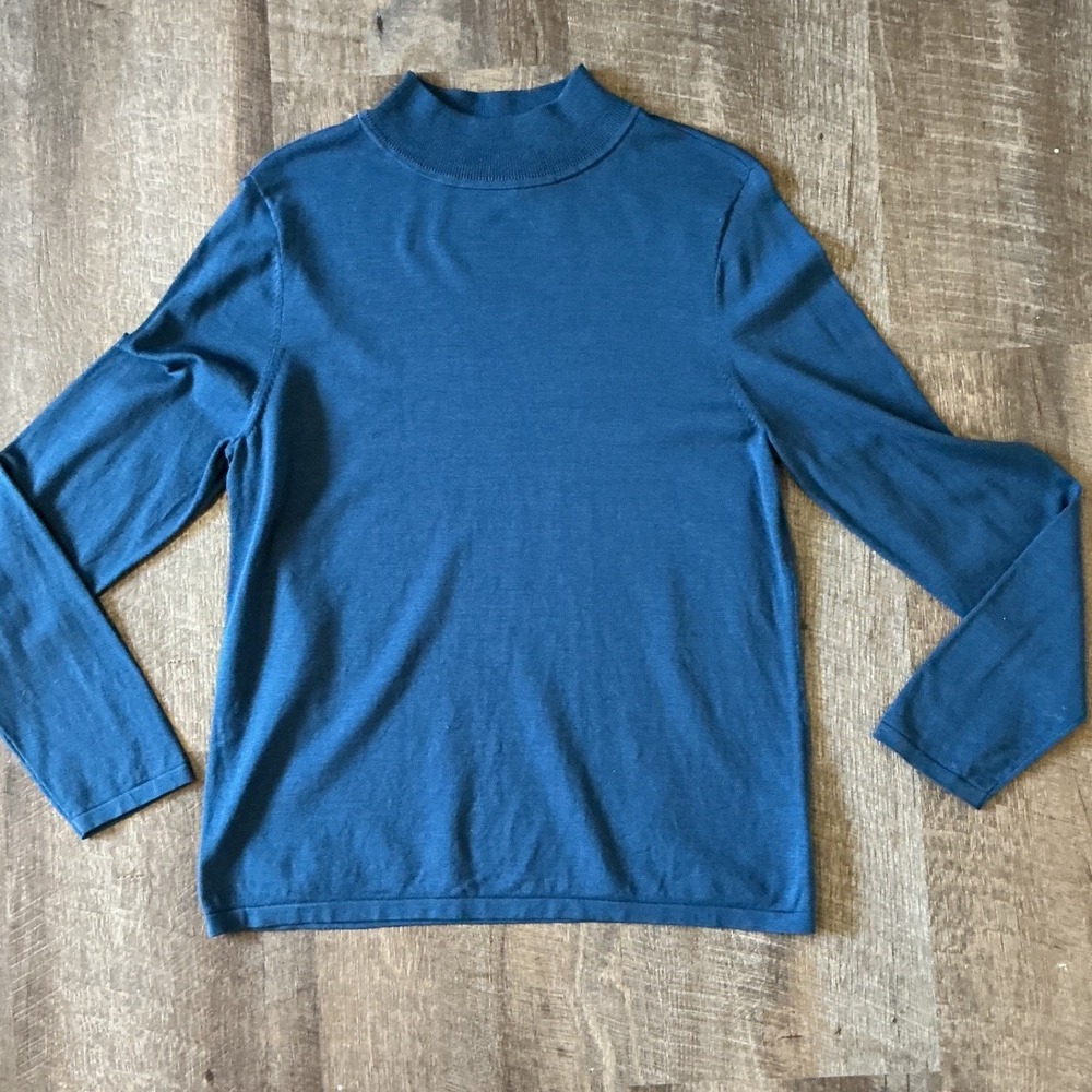 Pendleton Silk Blend Mock Neck Sweater Teal Blue Long Sleeve Medium‎